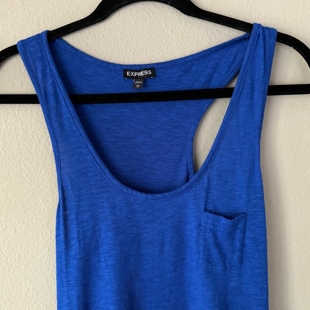Express Racer Back Tank Dress High-Low Dress Mini Front Pocket Royal Blue Casual - Picture 3 of 5